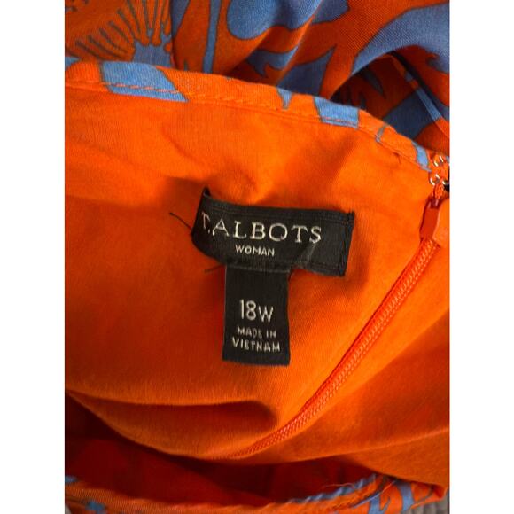 Talbots Dress Women’s 18w Blue Orange Floral Fit & Flare Design Knee Length - Picture 2 of 9